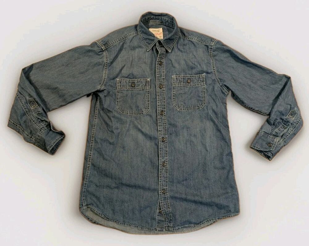 Authentic Shirt Denim Mens S Blue Jean Work Shirt 100% Cotton 90s Y2K Chore